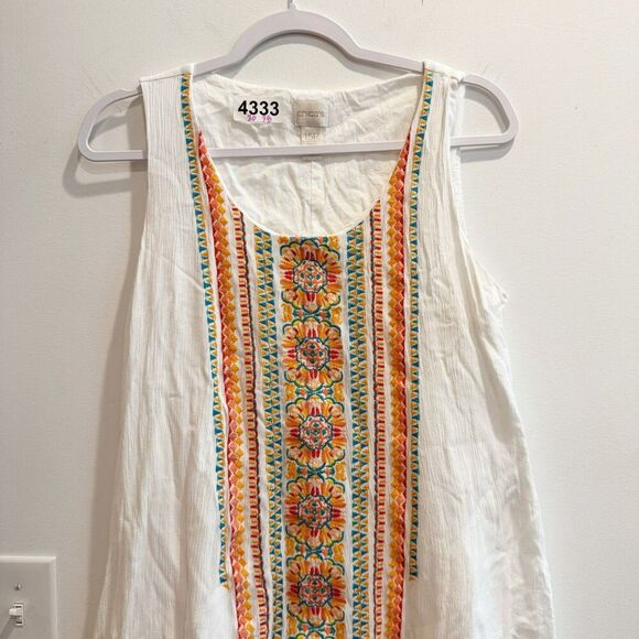 Chico's Womens Ivory Midi Tank Dress M 1.5P Embroidered Trim Pullover Sleeveless - Picture 3 of 8